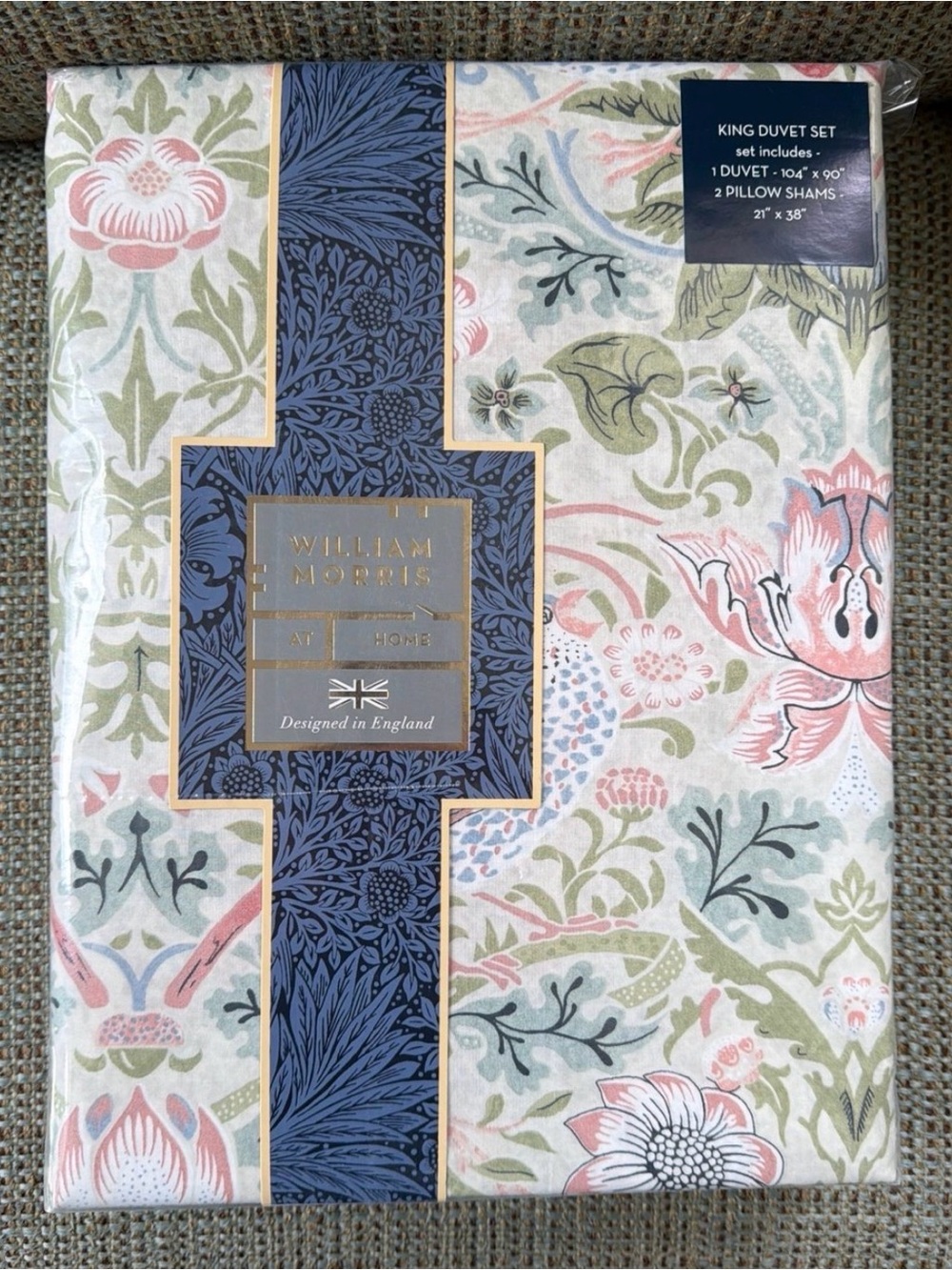 William Morris STRAWBERRY THIEF SUMMER King size England Cotton Percale 3 piece